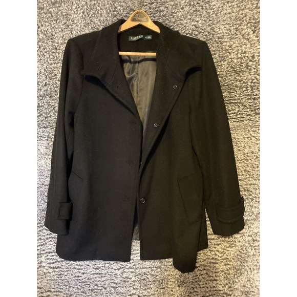 Ralph Lauren Womans 16 Long Wool Winter Coat Plus Size Single Breasted Black XL - Picture 2 of 14